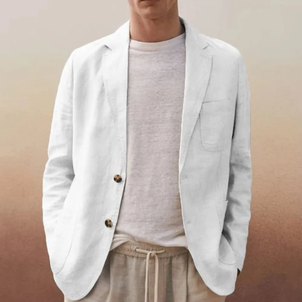 Beige/White Linen Men's Suit Jackets Thin Male Dress Blazer Two Buttons Jacket Handsome Casual Summer Suits Coat Tops for Daily