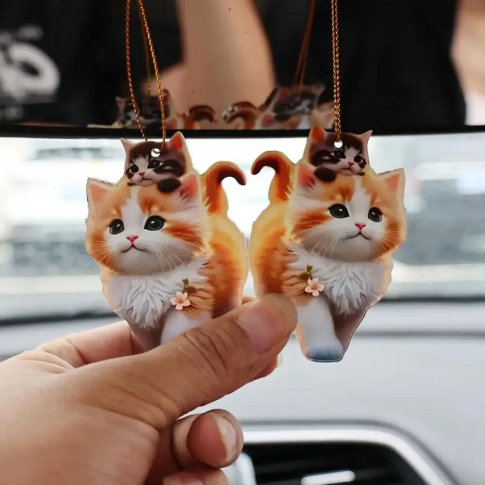 1Pc Cartoon Cat Pendant 2D Cat-themed Home Decor Adorable Cat Acrylic Hanging Decoration for Home Christmas Tree Car Rearview