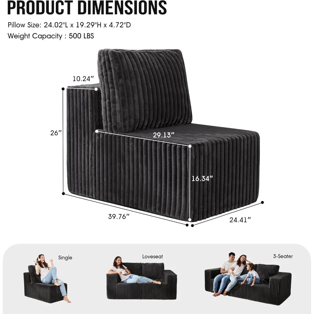 كرسي ميموري فوم كلاود، أريكة جلوس عميقة بمقعد واحد مع وسائد، أريكة كبيرة على شكل حرف L لغرفة المعيشة وغرفة النوم.