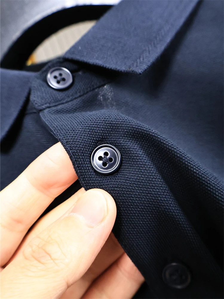 Summer Business Casual  Shirt Men's Short Sleeve Combed Pique Knit Pure Color Basic Style Turn-down Collar Tee
