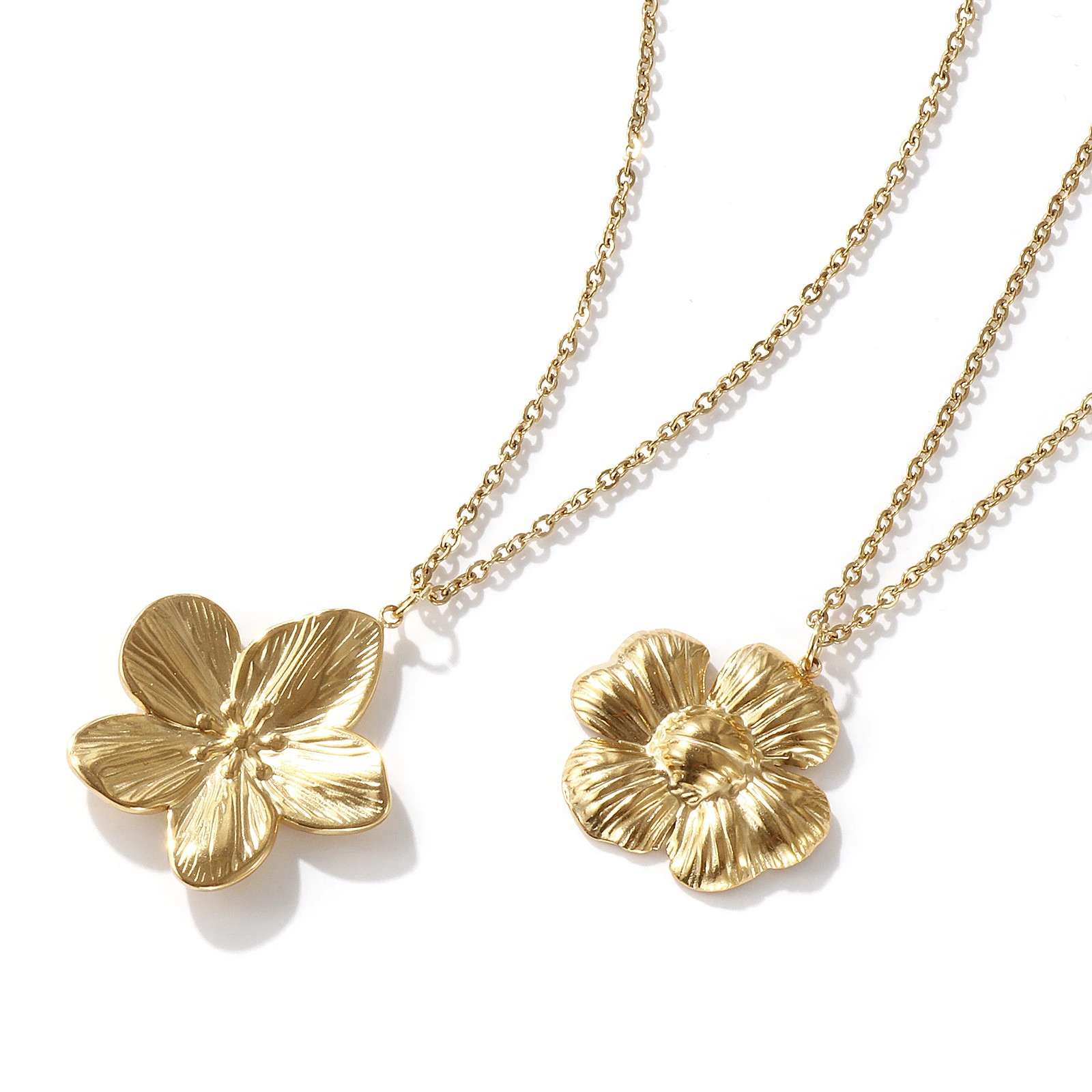 1pc 18K Gold Plated  Flower Pendant Necklace 304 Stainless Steel Link Cable Chain Charm Necklace For Women Gift 45cm+ 5cm long