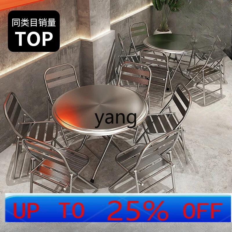 LMM BBQ Stainless Steel Folding Chair Internet Celebrity Snack Shop Table and Chair