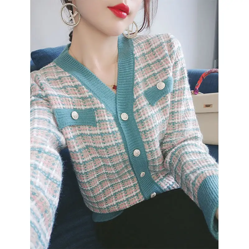 Knitted Cardigan Ladies Sweater Jacket 2023 Early Autumn Top Design Long Sleeve V neck Korean Women Cardigan Sweater Clothing