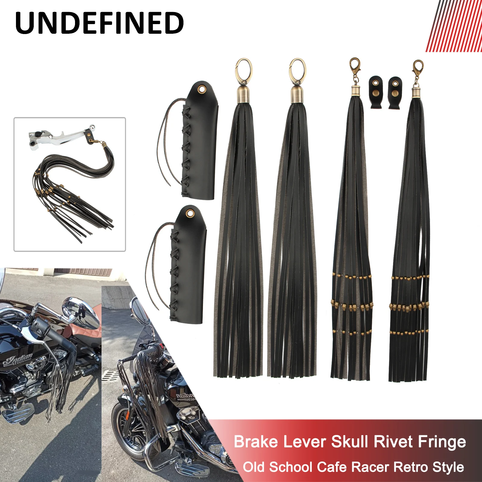 Dźwignia sprzęgła hamulca motocykla PU skórzana pokrywa czaszka nit Fringe Cafe Racer frędzle dla Harley Indian Scout Bobber Chief Bikes