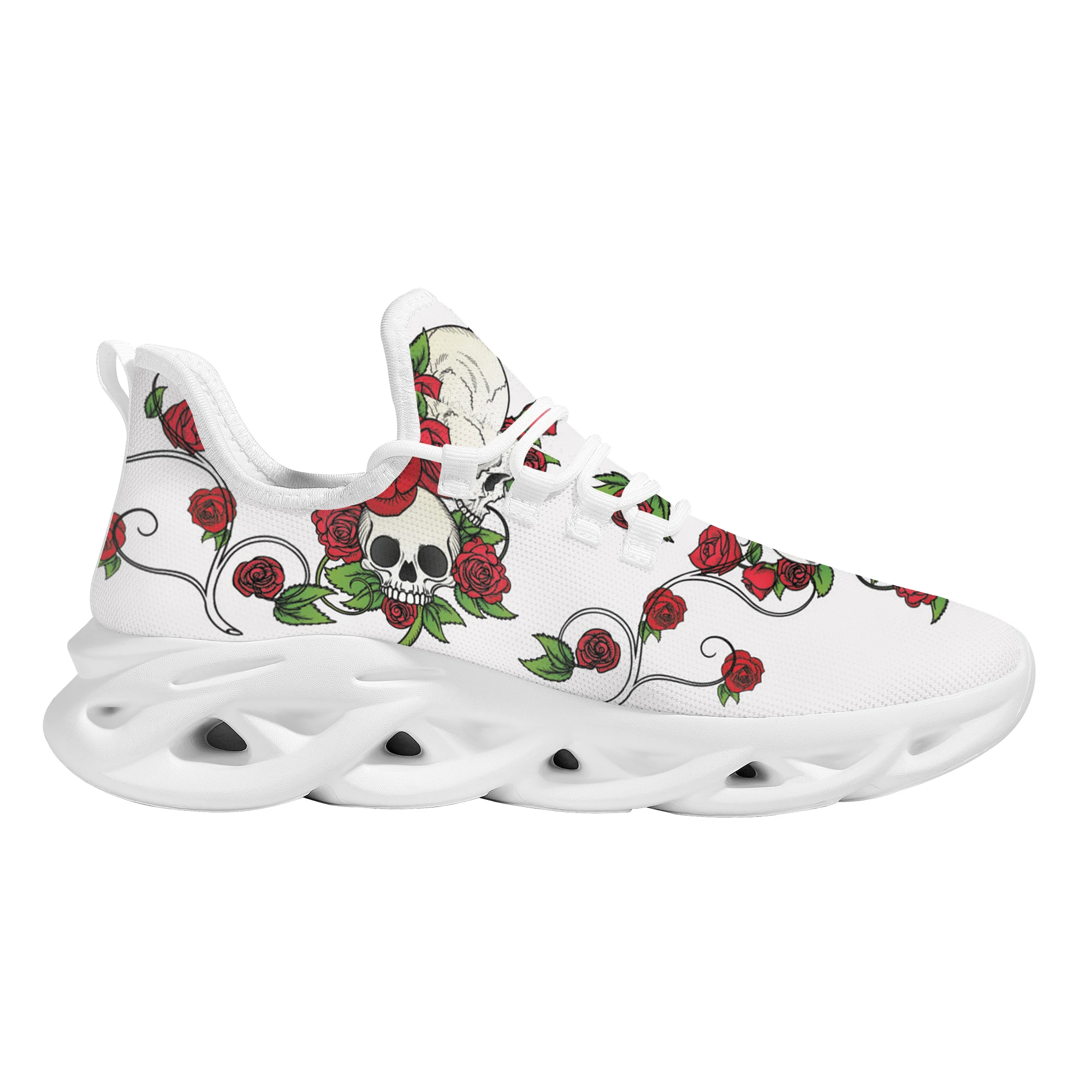 INSTANTARTS Luxury Rose Sunflower Skull Shoes Women Designers Platform White Black Sneakers Casual Shoes Zapatillas de Mujer