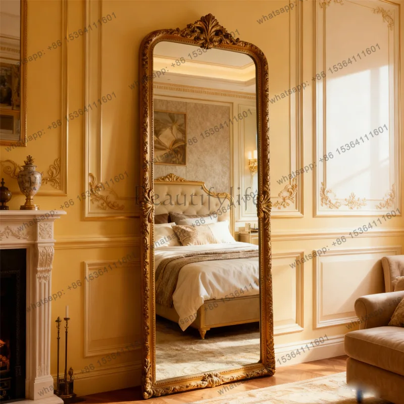 European retro carved full-body mirror light luxury decorative mirror French retro