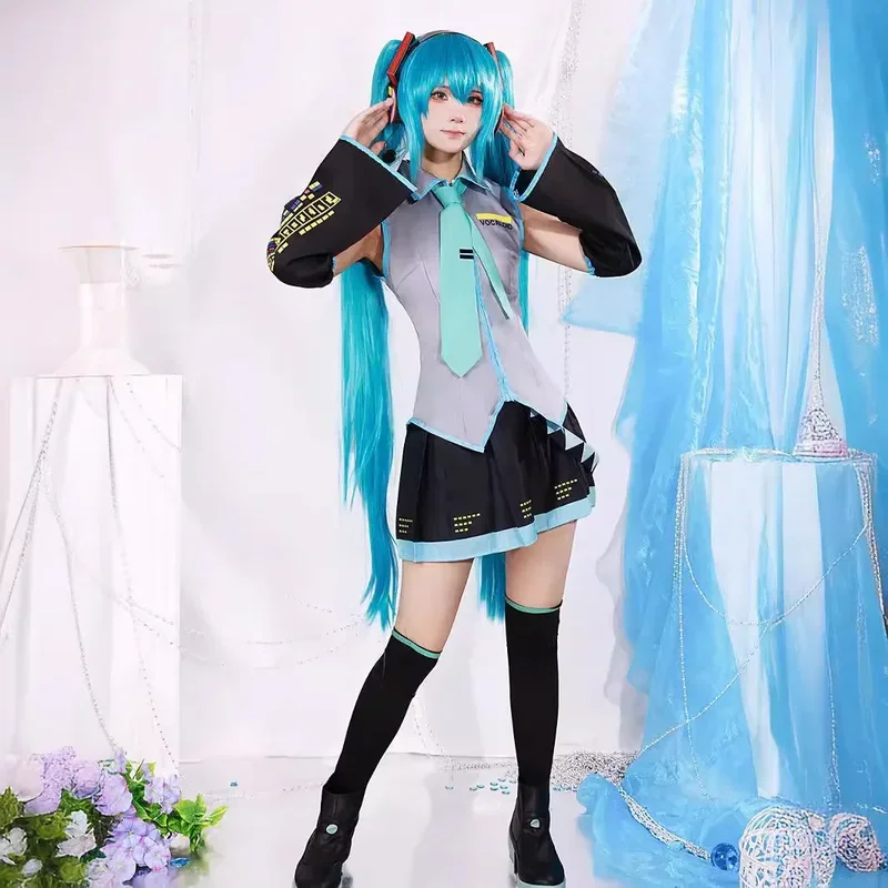 Nieuwe Xs-3xl Volledige Set Miku Cosplay Kostuum Pruik Schoenen Hoofddeksels Miku Cosplay Halloween Party Outfit Voor Mannen Vrouwen