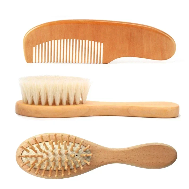 Brosse en bois pour nouveau-né, peigne en laine naturelle, masseur de tête pour bébé, brosse de bain portable pour enfants