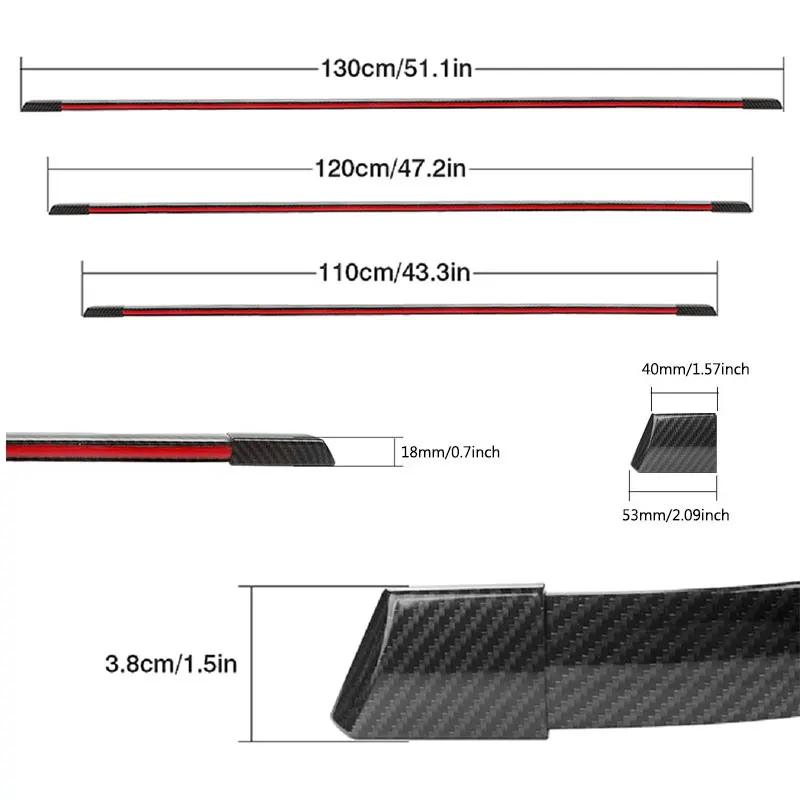 Car Carbon Rear Spoiler Sticker Led Strip Brake Light Turn Signal Lamp Flowing Waterproof Rear Tail Lights Car Rear Spoiler 12V