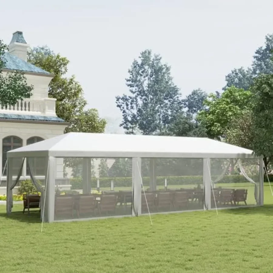28' Party Tent Outdoor Wedding  Gazebo with Removable Sidewalls Shade Shelter for Events BBQs