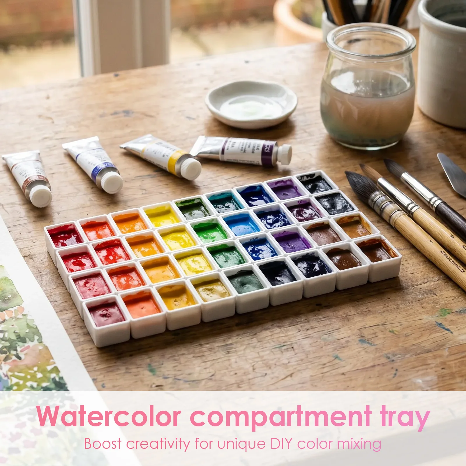 150Pcs Watercolor Half Pan Empty White Color Empty Plastic Half Pan Watercolor Paint Grid Pans for Watercolor Acrylic Oil Paints