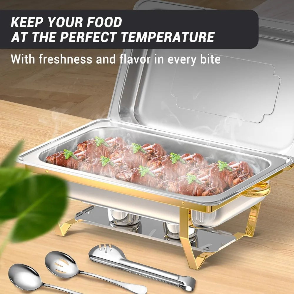 أطباق الغضب للبوفيه، مجموعة بوفيه أطباق الغضب عالية الجودة سعة 8 كيو تي، مقلاة كاملة الحجم، تصميم ملفوف لتدفئة الطعام للحفلات