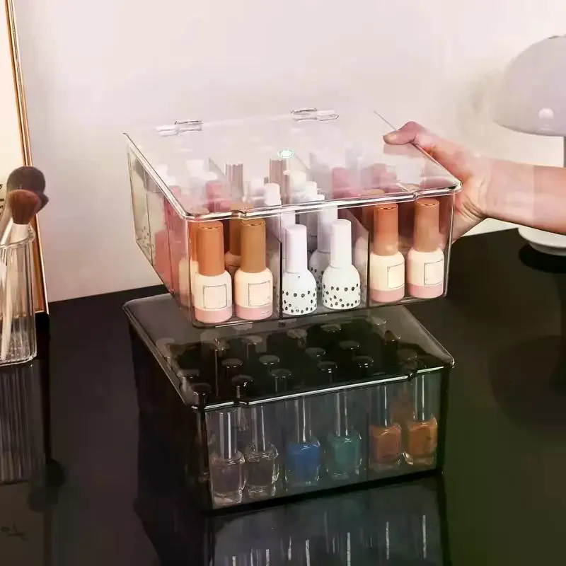 

Прозрачный органайзер для лаков для ногтей с откидной крышкой, подходит для помады, духов, эссенций, 9-секционная шкатулка для украшений большой вместимости