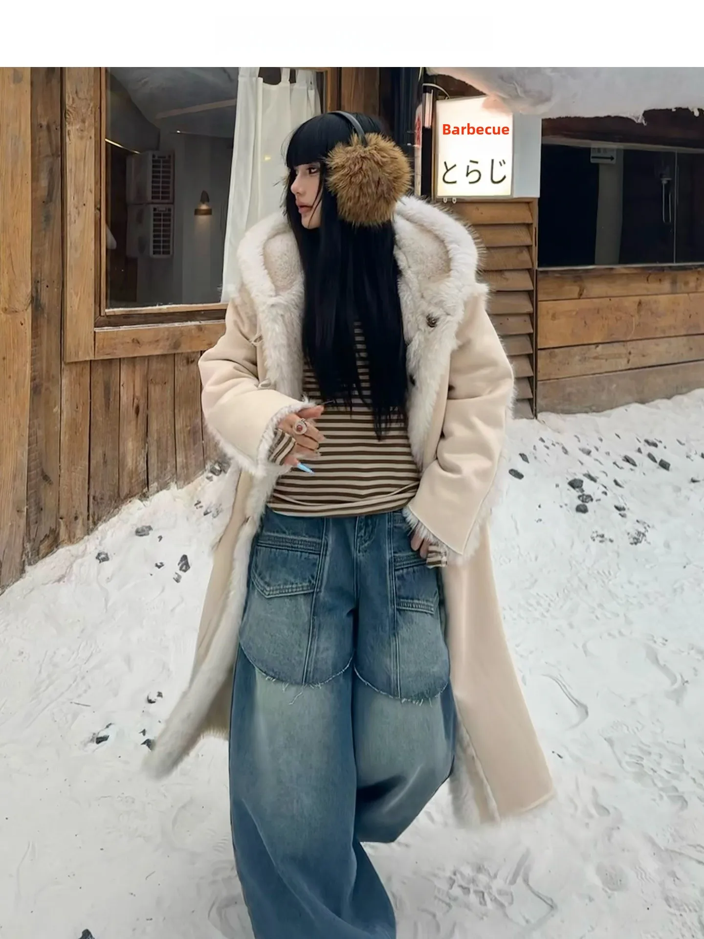 Manteau en daim à porter des deux côtés, manteau long à capuche en cuir et fourrure pour femme, manteau d'hiver chaud, marque chinoise, vêtements d'extérieur pour jeunes femmes