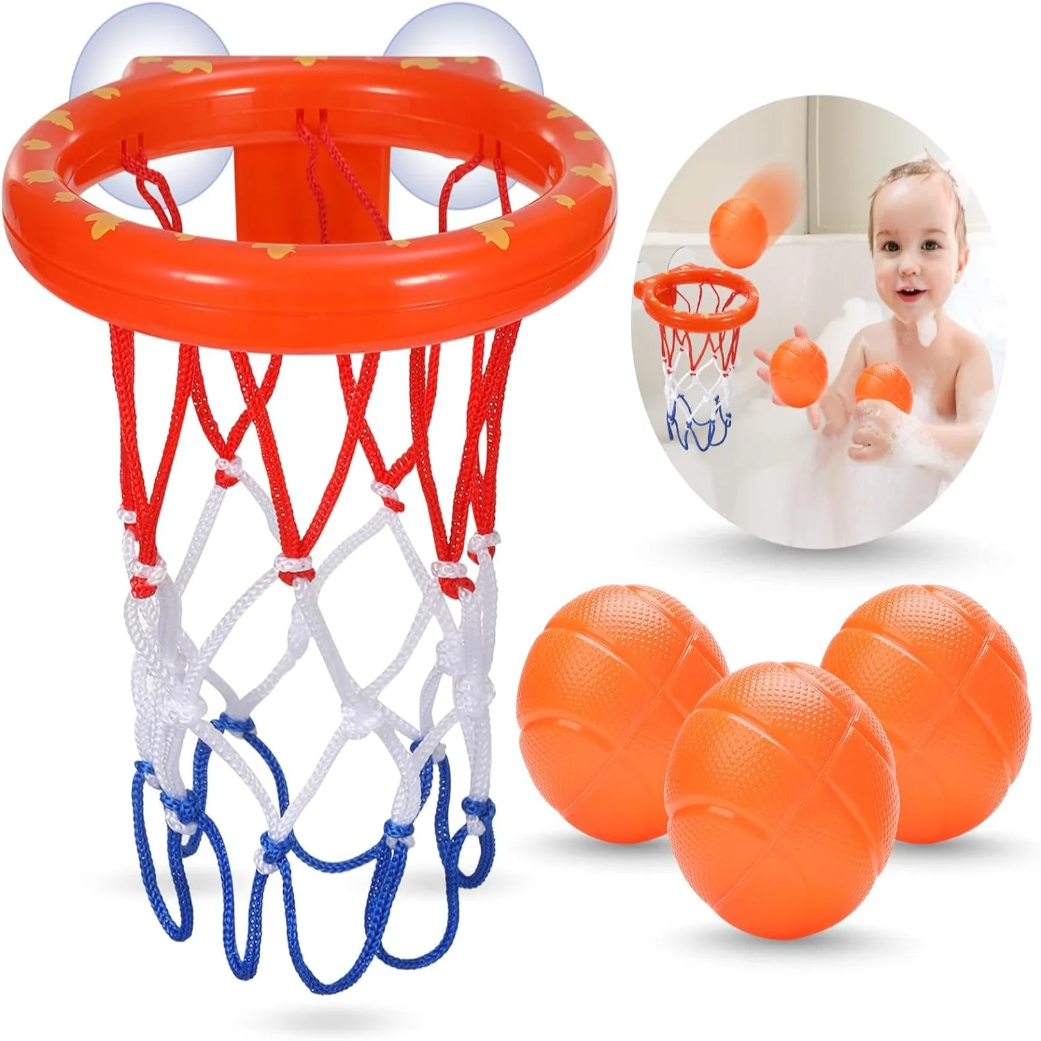 

Bath Toys - Bathtub Basketball Hoop for Toddlers - Bath Toys Shower Toys for Ages 4-8,Suction Cup Basketball Hoop & No Hole B
