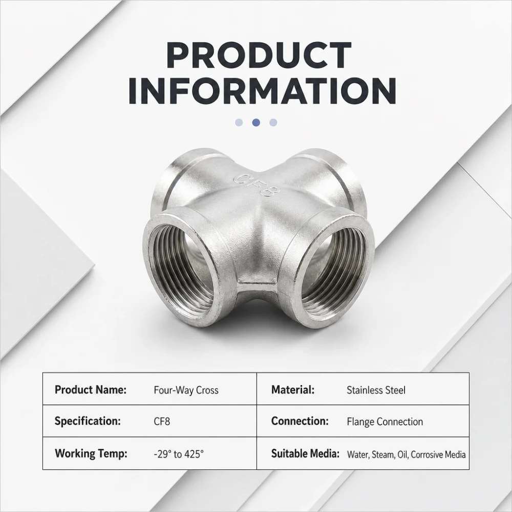 304 Stainless Steel 4-Way Connector Internal Thread 1/2
