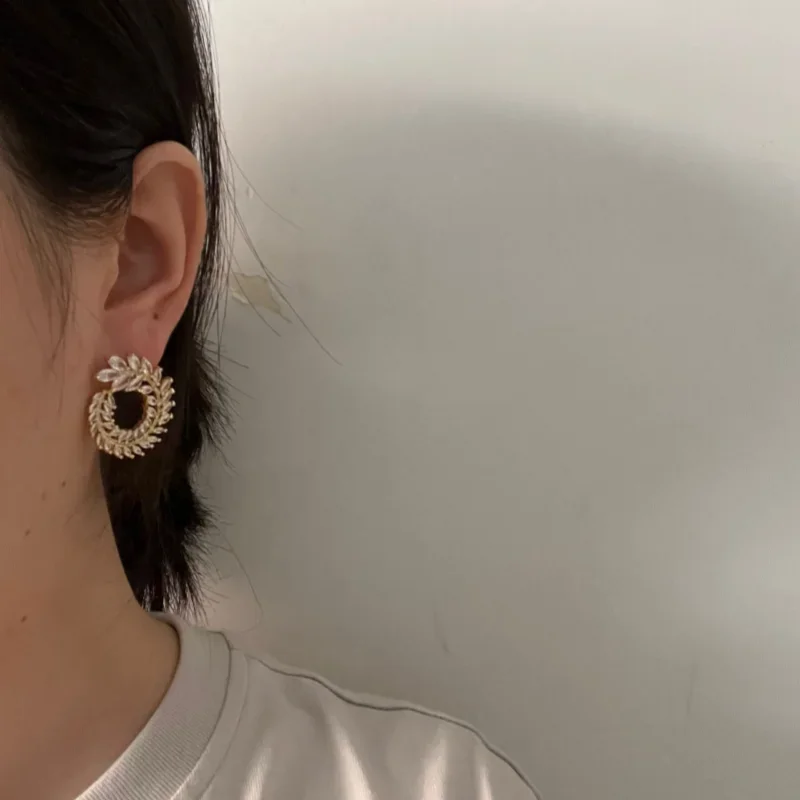 France new design fashion jewelry 14K gold plated luxuriy zircon wheat ear earrings elegant women's party shining accessories