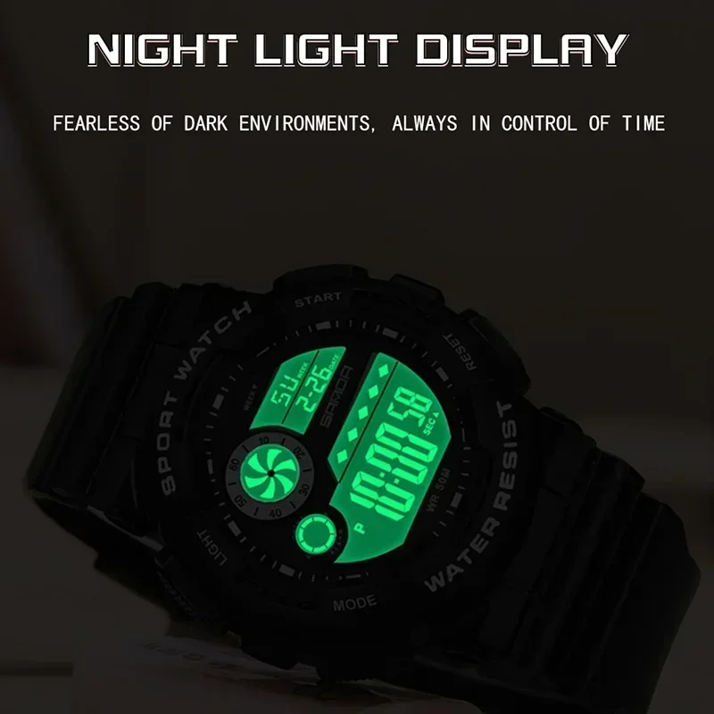 SANDA femmes montre sport étudiant montres pour dames décontracté multifonctionnel mode LED montre-bracelet numérique 2 temps horloge étanche