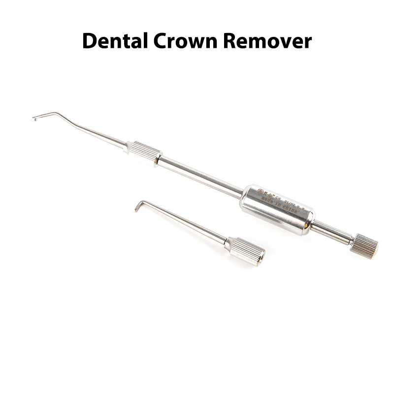 1Set Stainless Steel Dental Crown Remover 2 Tips Press Button Dentist Tools