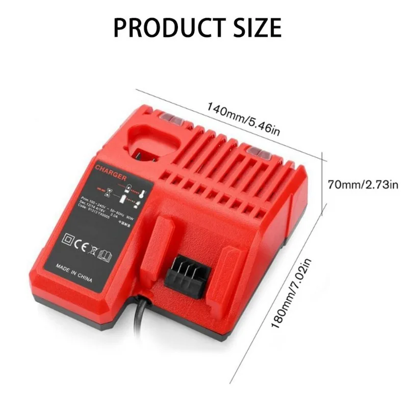 Battery Charger for Milwaukee 12V 14.4V 18V C1418C 48-11-1815/1828/1840 M&18 M&14 M&12-18C Lithium Battery