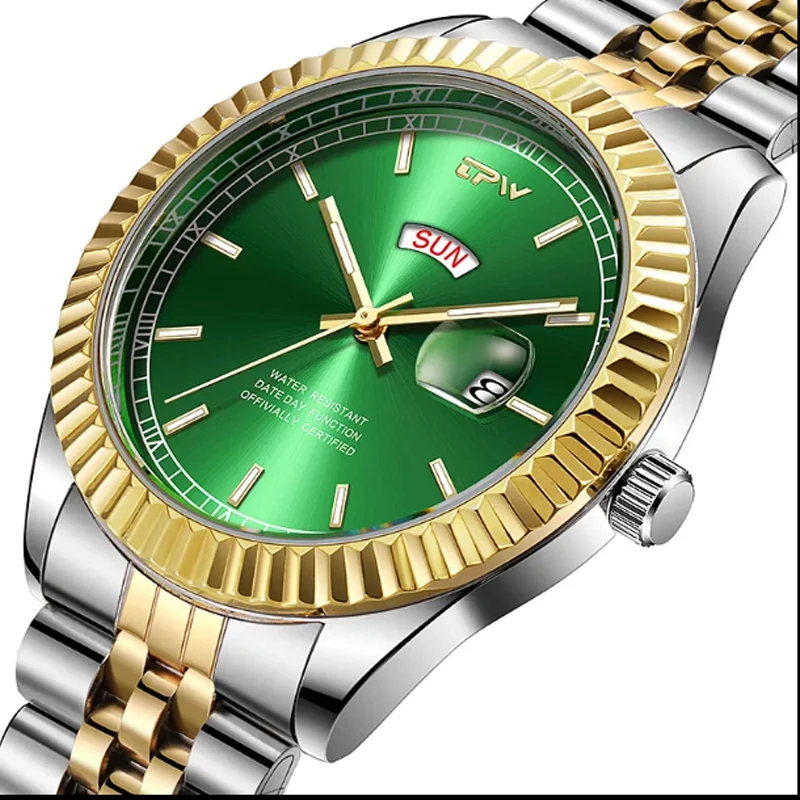 Stainless Steel Watches Men,Date Week Calendar Classic Male Watches,Trends Design Men Waterproof WristWatch,Gold Timex Orologio