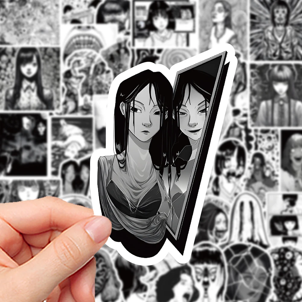 50pcs Black and White Anime Horror Thriller Series Graffiti Sticker Suitable for Wall Room Decoration DIY Sticker Pack Wholesale