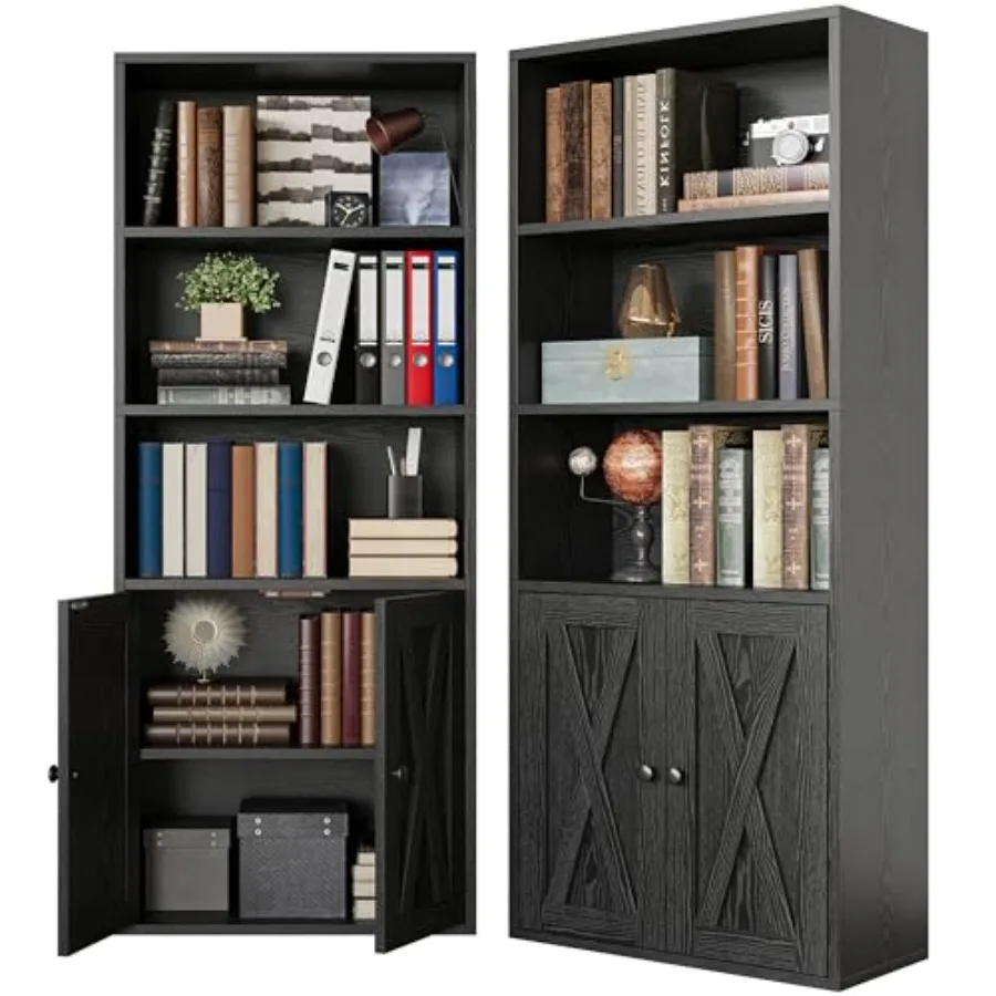 

Промышленные книжные стеллажи и книжные шкафы с дверцами, глубина 30 см, комплект из 2 напольных стеллажей с 5 полками для хранения и демонстрации