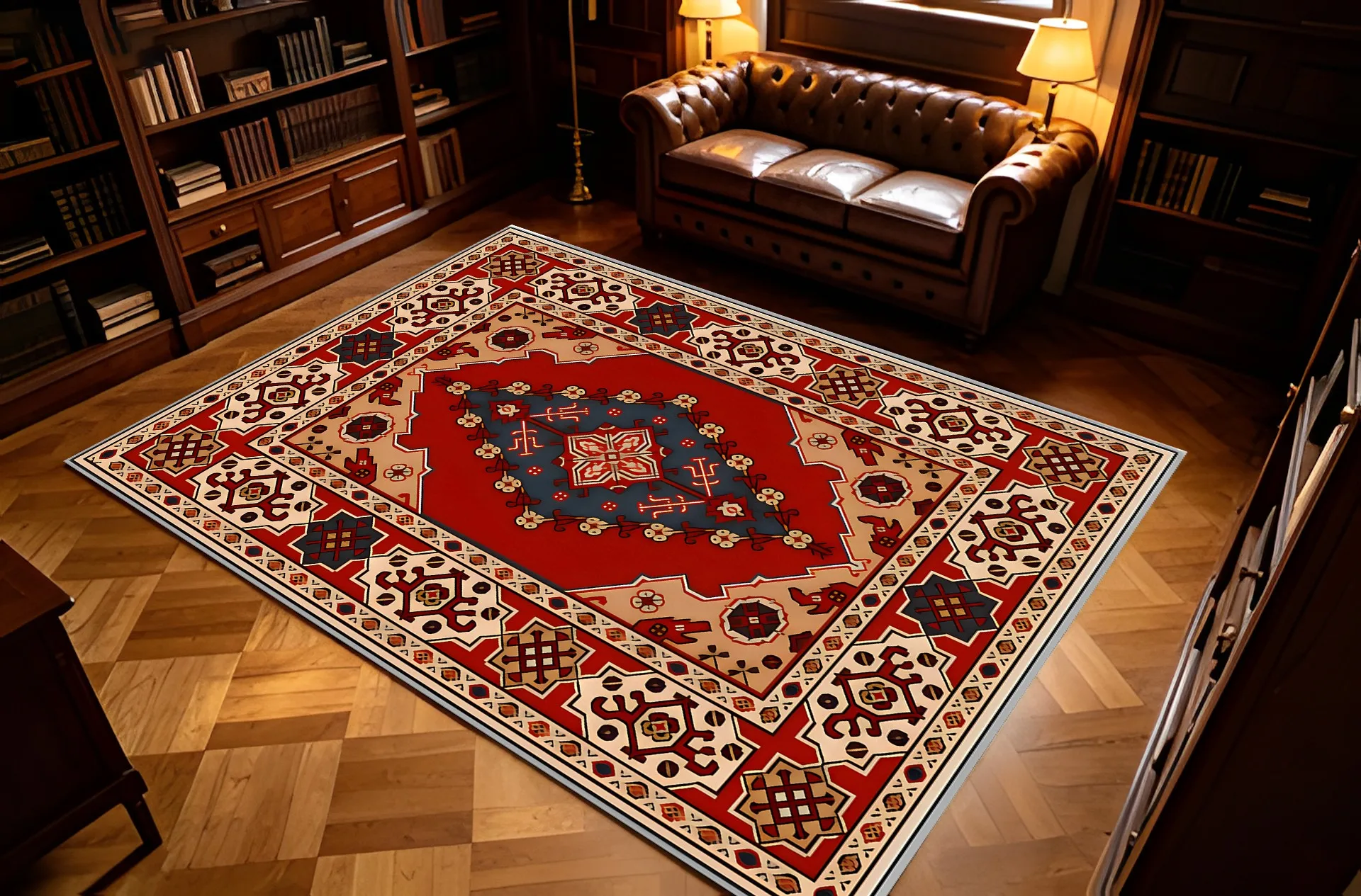 Retro Persian Ethnic Geometric Rug Soft Velvet Area Carpet Living Room Bedroom Whole House