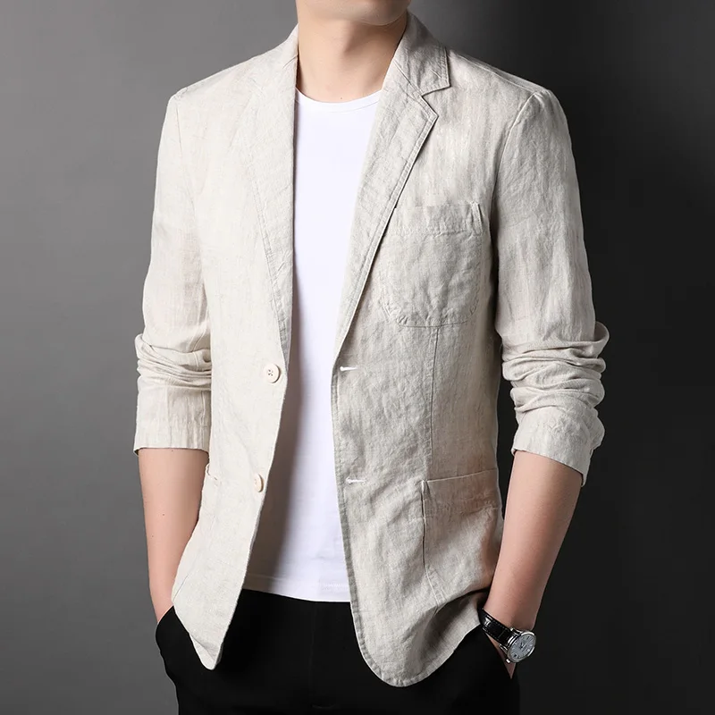 Spring Summer 2025 New High-Quality Men's Fashion Handsome Linen Suit Thin Men's Coat Fabric Composition 100% Linen Blazer