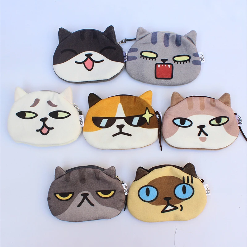 Kawaii Cat Earphone Bags Children Coin Purse Interesting Cat Expression Earphone Data Cable Portable Storage Bag