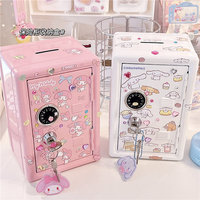 Diy Sanrioed Cinnamoroll Safe Piggy Bank Anime Kawaii My Melody Kuromi Deliver Kuka Sticker Iron Storage Box Student Child Gift