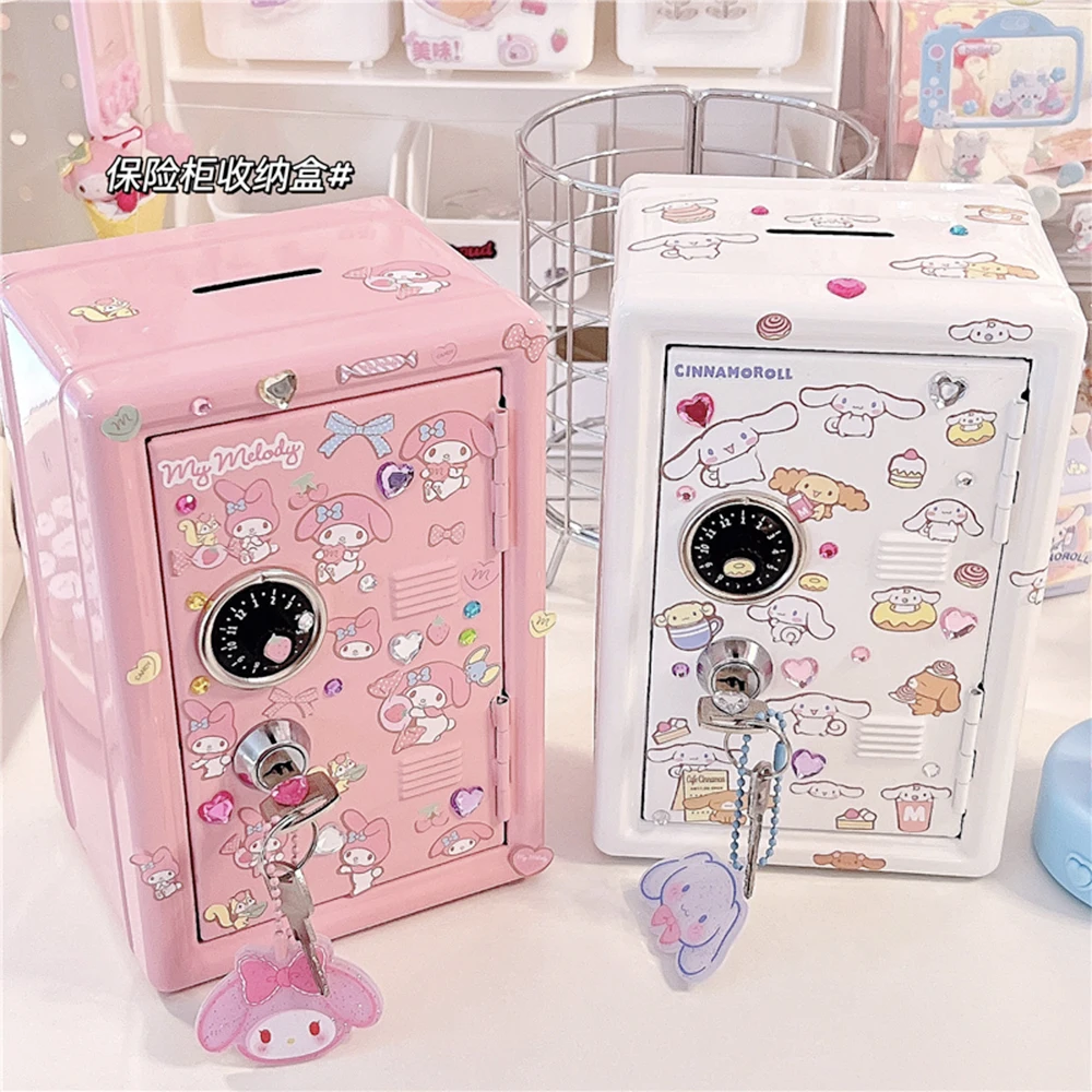 Diy Sanrioed Cinnamoroll Safe Piggy Bank Anime Kawaii My Melody Kuromi Deliver Kuka Sticker Iron Storage Box Student Child Gift