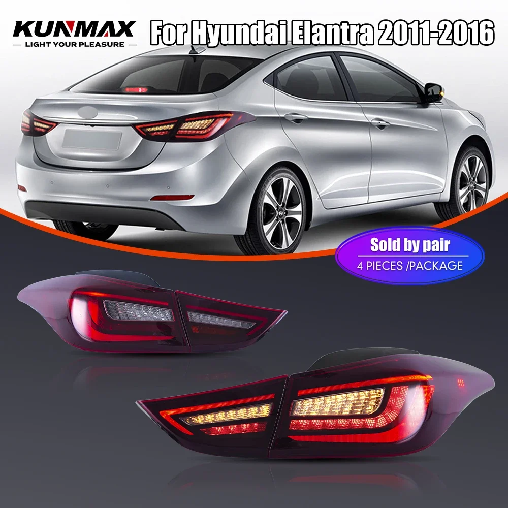 Pair Of LED Tail Lights For Hyundai Elantra 11-16 DRL Reverse Brake Turning Signal Plug And Play Car Rear Tail Light Assembly