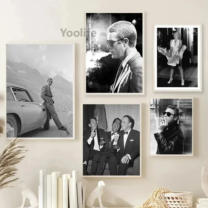 Black White Hardcore Movie Star Photography Smoking Movie Poster Print Wall Decoration Canvas Print Home Bedroom Living Room