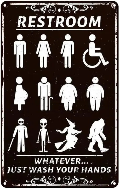 IN Funny Restroom Signs Just Wash Your Hands Vintage Metal Tin Signs Inclusive Bathroom Door Gender Sign for Toilet Home Hotel