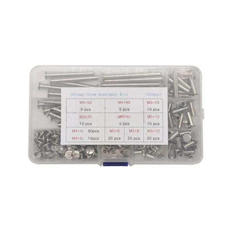 210pcs Nickel Plated Chicago Screws Assortment Kits, Snap Rivet Books Butt   Photo Album Binding  Assort Kits