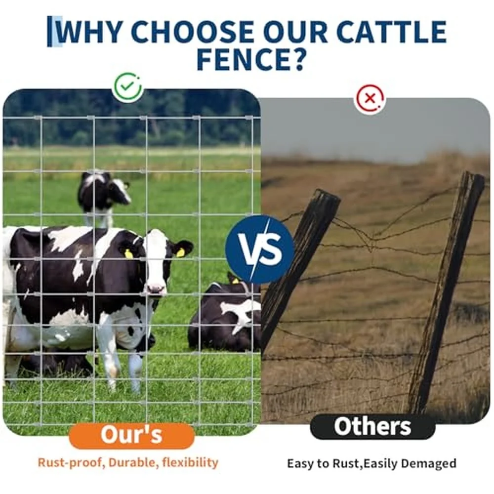 Cattle Farm Fence 6FT x 328FT Heavy Duty Galvanized Wire Fence