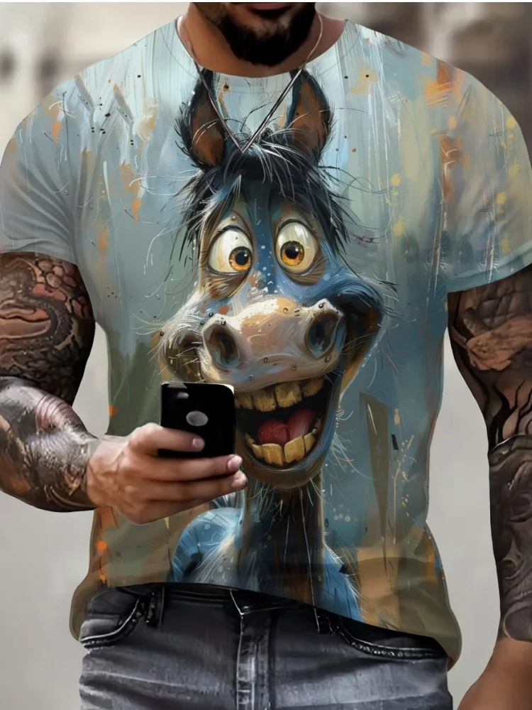 

3D Printed Short Sleeve Summer Street Trend Tops Large Size Casual Men's T-Shirt New in Tops & Tees Men's Horse Head Anime
