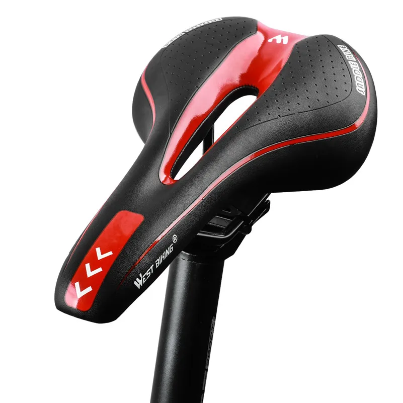 WEST BIKING Comfortable Bicycle Saddle Mountain Bike PU Leather Cycling Seat Sponge Shockproof Cushion Multicolor Road Bike Part