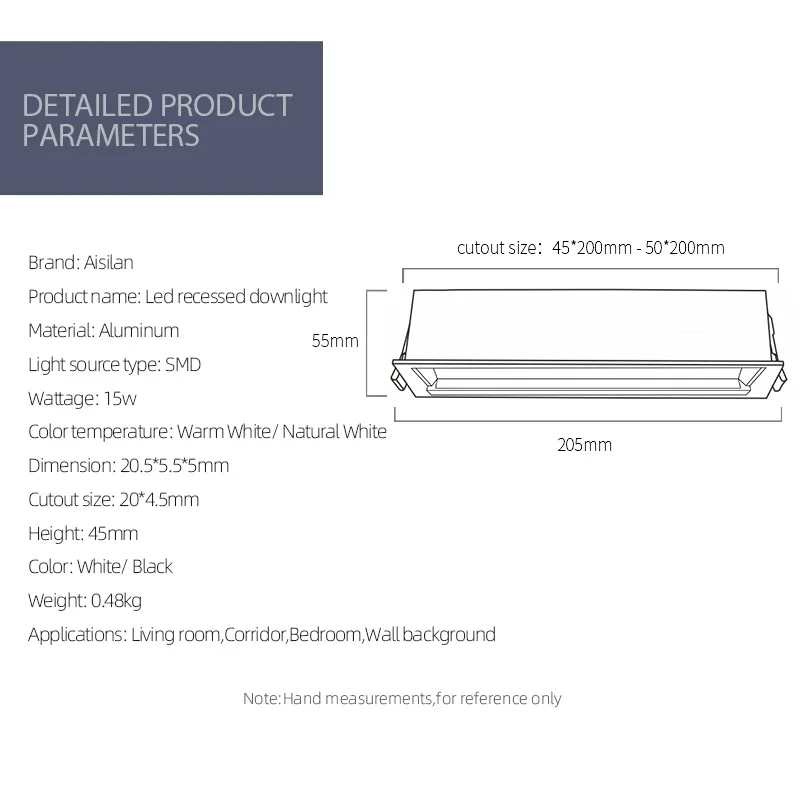 Aisilan Polarized Wall Washer Lamp Ceiling Light Commercial Embedded Led Downlight Hotel Aisle Grille Line Lights