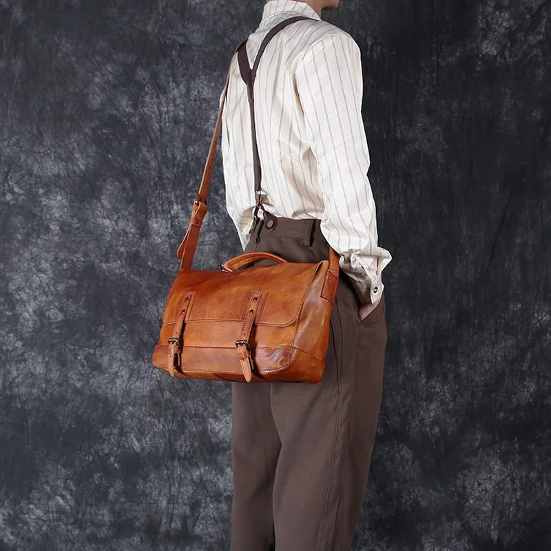 Europe And The United States High-End Hand-Painted Handbag Briefcase Crossbody Bag Head Layer Cowhide Shoulder Bag ComputerBag