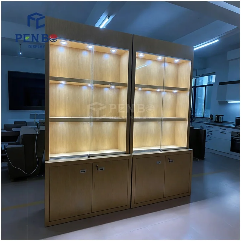 custom.Professional 3D Design Wood Jewelry Wall Cabinet Luxury Antique Showcase Museum Exhibition Showroom Retail with