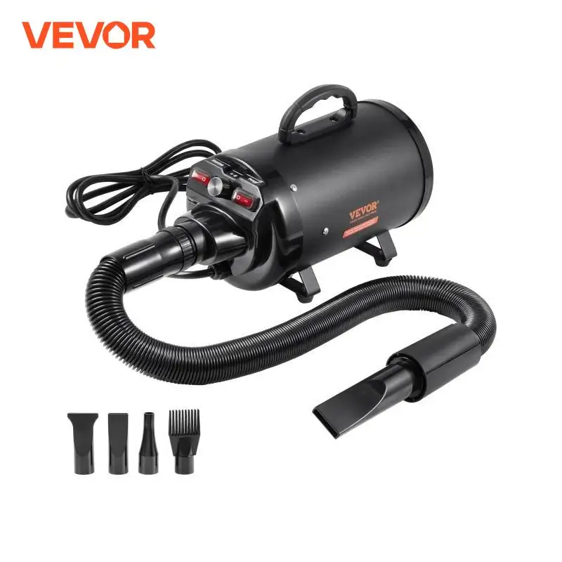 VEVOR Dog Dryer 2000W/2.7HP Dog Blow Dryer Pet Grooming Dryer w/ Adjustable Speed Temperature Control 4 Nozzles Extendable Hose