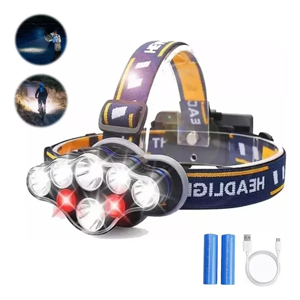 Long-range LED Headlight with USB Charging Waterproof COB Red Light Warning Reflector Hunting Fishing Camping Climbing Headlamp