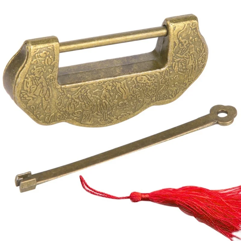 

Замок из цинкового сплава в античном стиле династий Мин и Цин, ретро-замок для дверей и шкафов с кисточкой, бронзовый