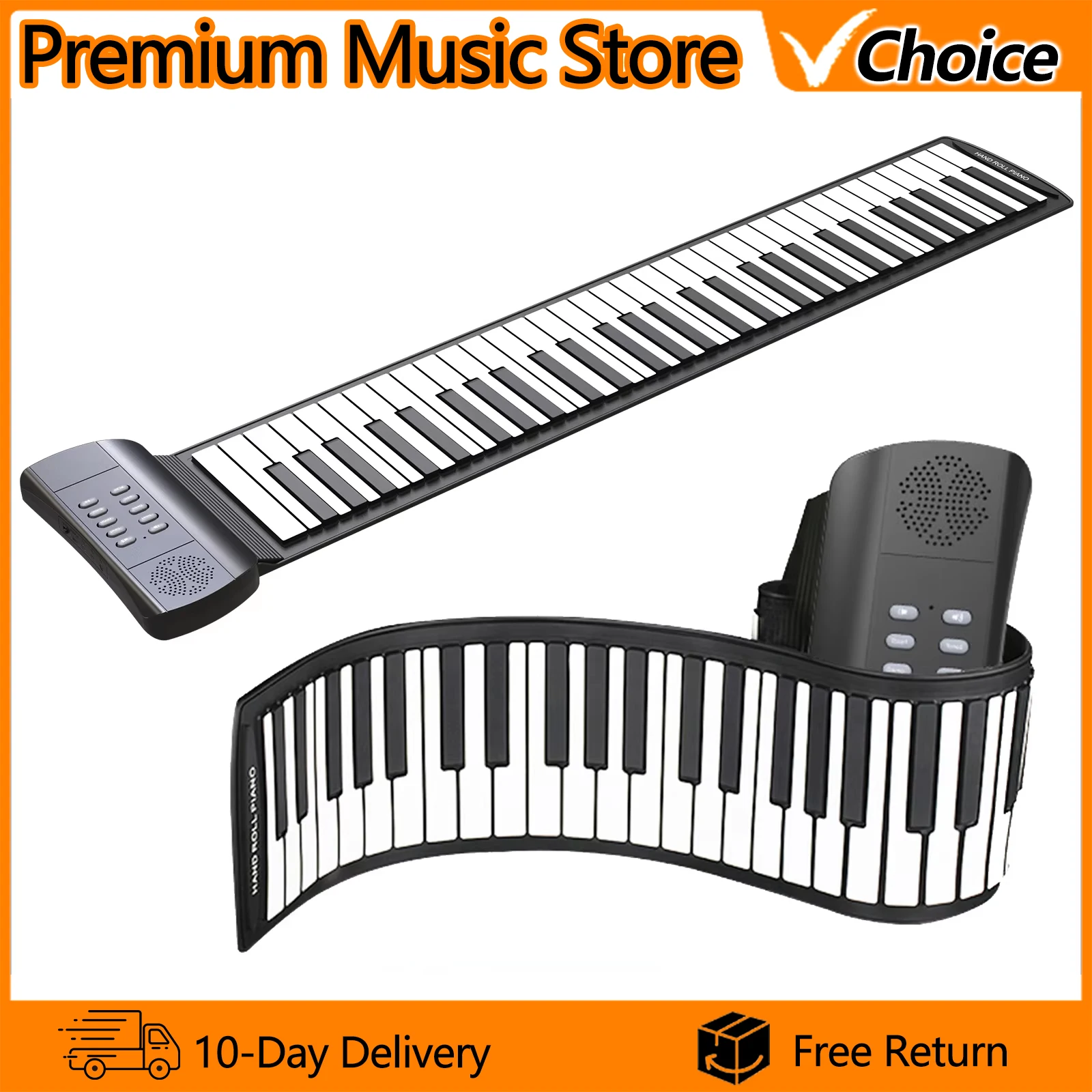 IRIN 61-Key Hand Roll Piano PM61 Foldable Portable Silicone Keyboard with Speaker Real Piano Touch for Travel Beginners Practice