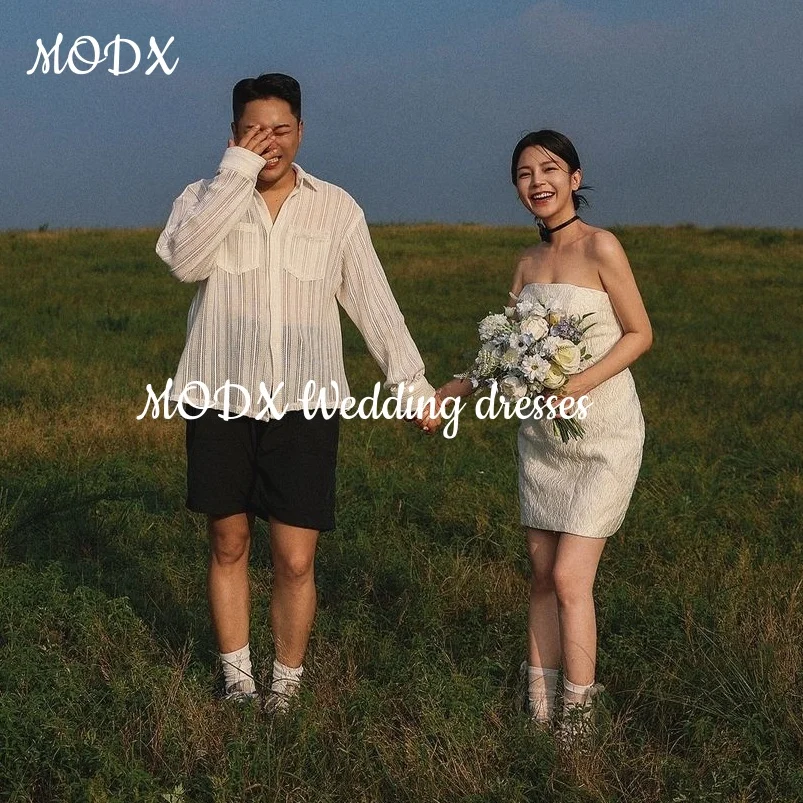 MODX Simple White Mini Wedding Dress Bodice Strapless Korean Wedding Photography Corset Formal Bridal Gowns 웨딩드레스 Customized
