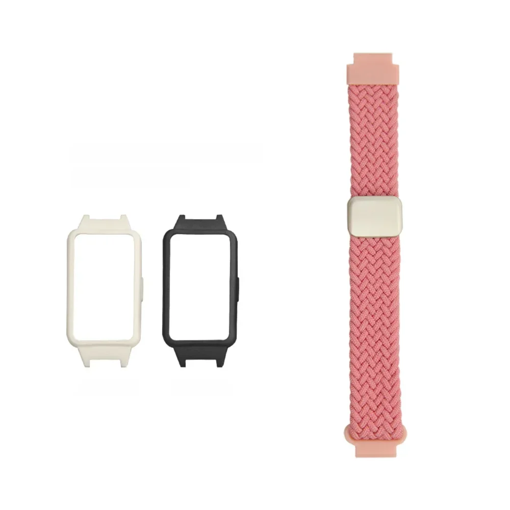

Magnetic Buckle Nylon Strap + Silicone Case For Huawei Band 6 6NFC 6Pro 7 Honor Band 6 7 Bracelet Skin-friendly Sport Watch Band
