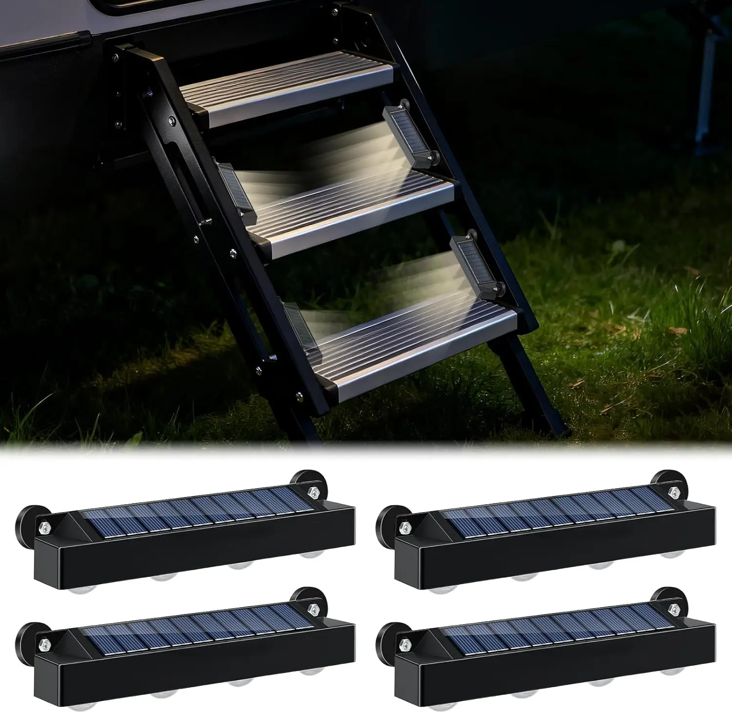 

Magnetic Solar RV Step Lights Outdoor Waterproof IP65, 4 Pack 1200mAh Solar Lights for Camper Trailer Motorhome