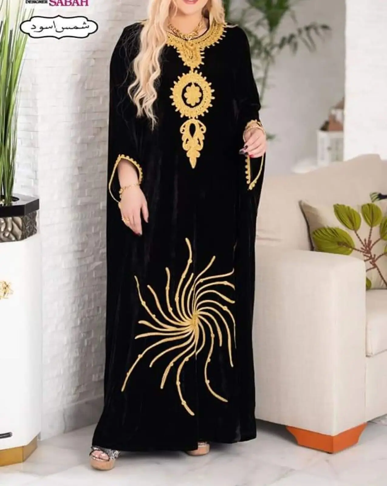 Navy Blue Dubai Morocco Kaftans Farasha Abaya Dresses Fancy Long Velvet Dresses with European and American Fashion Trends